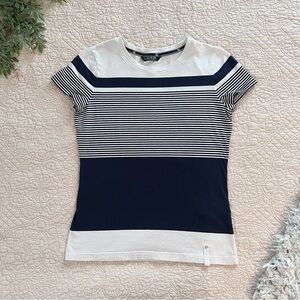 Lauren Ralph Lauren: Women’s Navy and White T-Shirt Size Medium